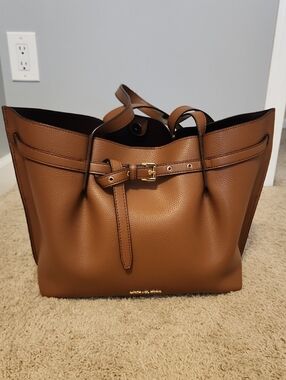 Michael Kors Tan Leather Tote with Belt Accent